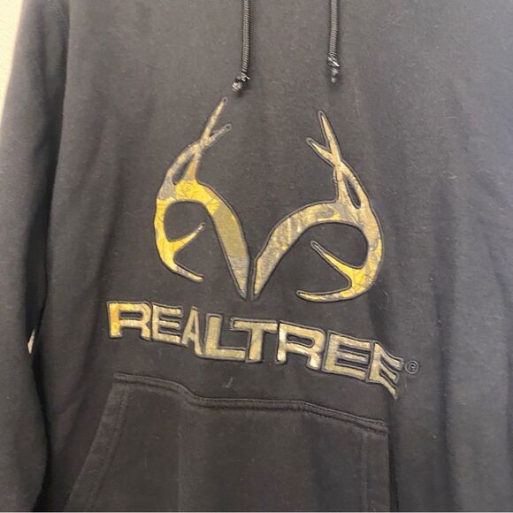 RealTree hunter antlers logo Camo Hoodie Sweatshirt black pullover mens adult XL - Picture 5 of 9